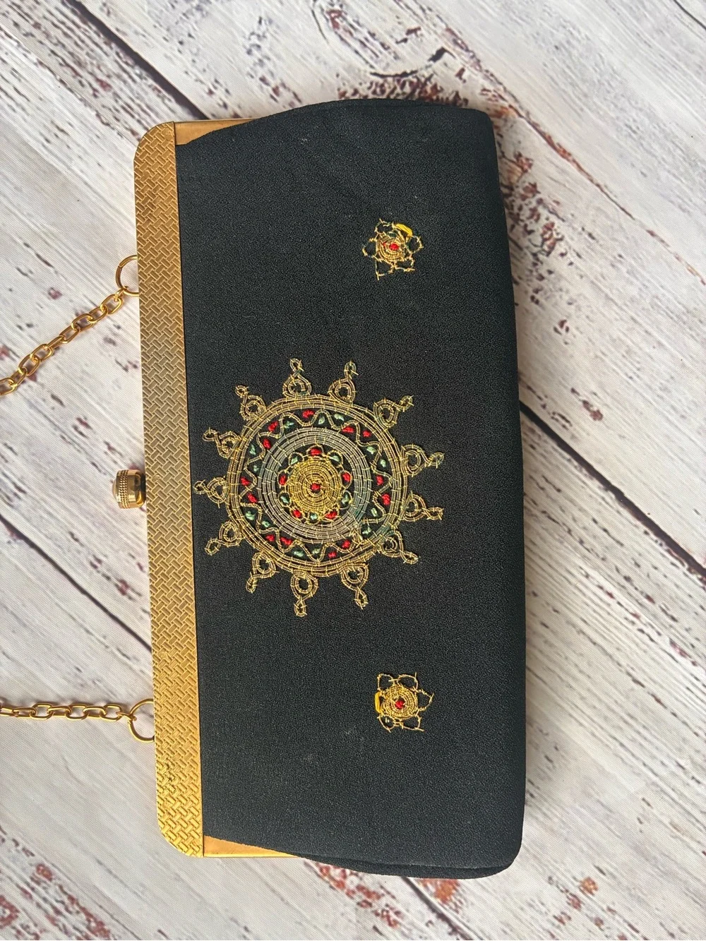 Vintage Black & Gold Embroidered Evening Clutch